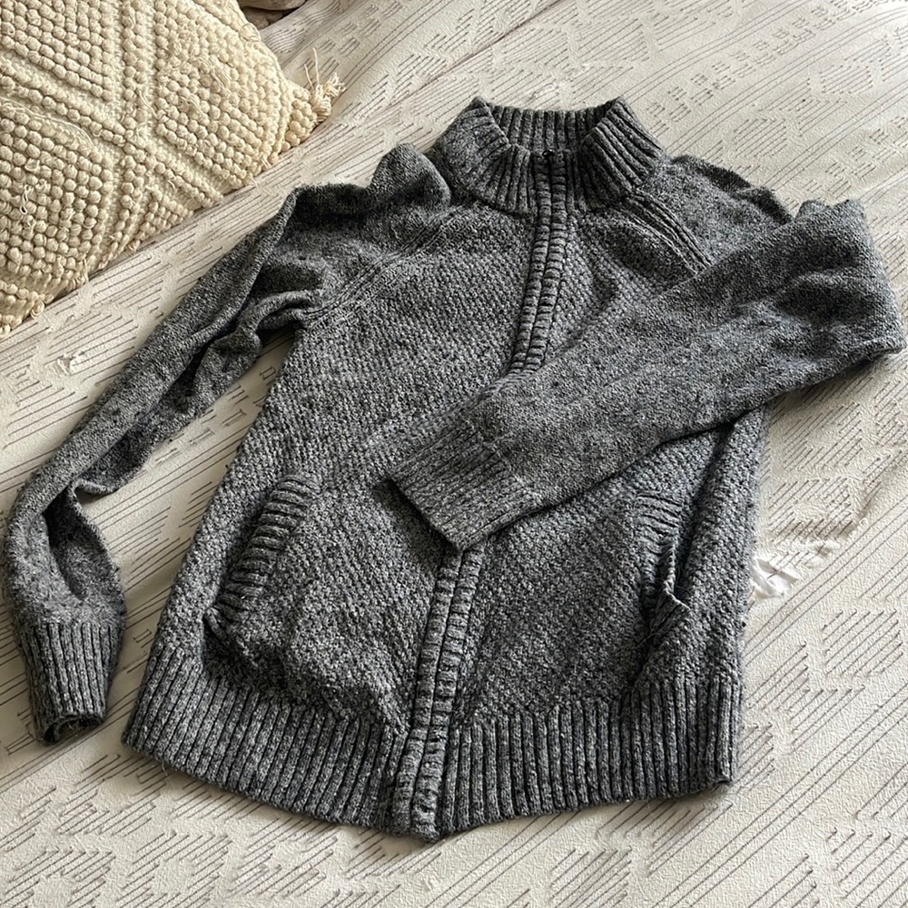 Thick dark grey zip up sweater - can be worn as a men’s or women’s